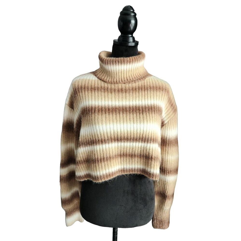 CIDER STRIPED CROPPED OVERSIZED Turtleneck Sweater Size M